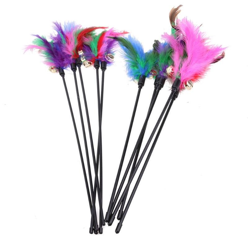 5pcs Bell Teaser Feather Interactive Stick Toy Wire Chaser Cat Toys Funny Kitten Interactive Products Pet Supplies for Sale - ebowsos