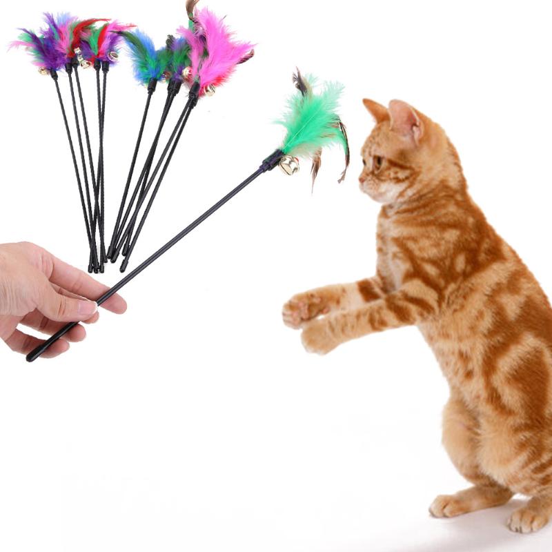 5pcs Bell Teaser Feather Interactive Stick Toy Wire Chaser Cat Toys Funny Kitten Interactive Products Pet Supplies for Sale - ebowsos