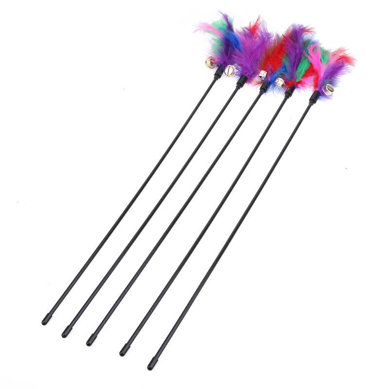 5pcs Bell Teaser Feather Interactive Stick Toy Wire Chaser Cat Toys Funny Kitten Interactive Products Pet Supplies for Sale - ebowsos