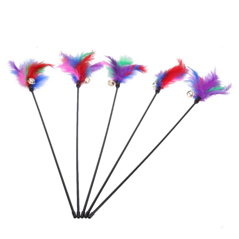 5pcs Bell Teaser Feather Interactive Stick Toy Wire Chaser Cat Toys Funny Kitten Interactive Products Pet Supplies for Sale - ebowsos