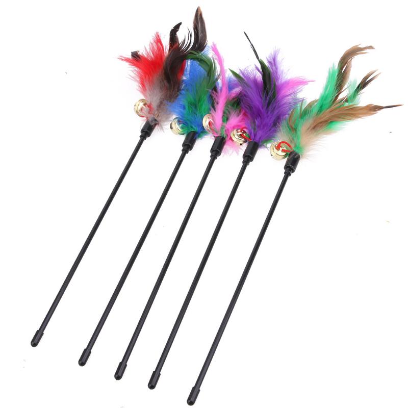 5pcs Bell Teaser Feather Interactive Stick Toy Wire Chaser Cat Toys Funny Kitten Interactive Products Pet Supplies for Sale - ebowsos