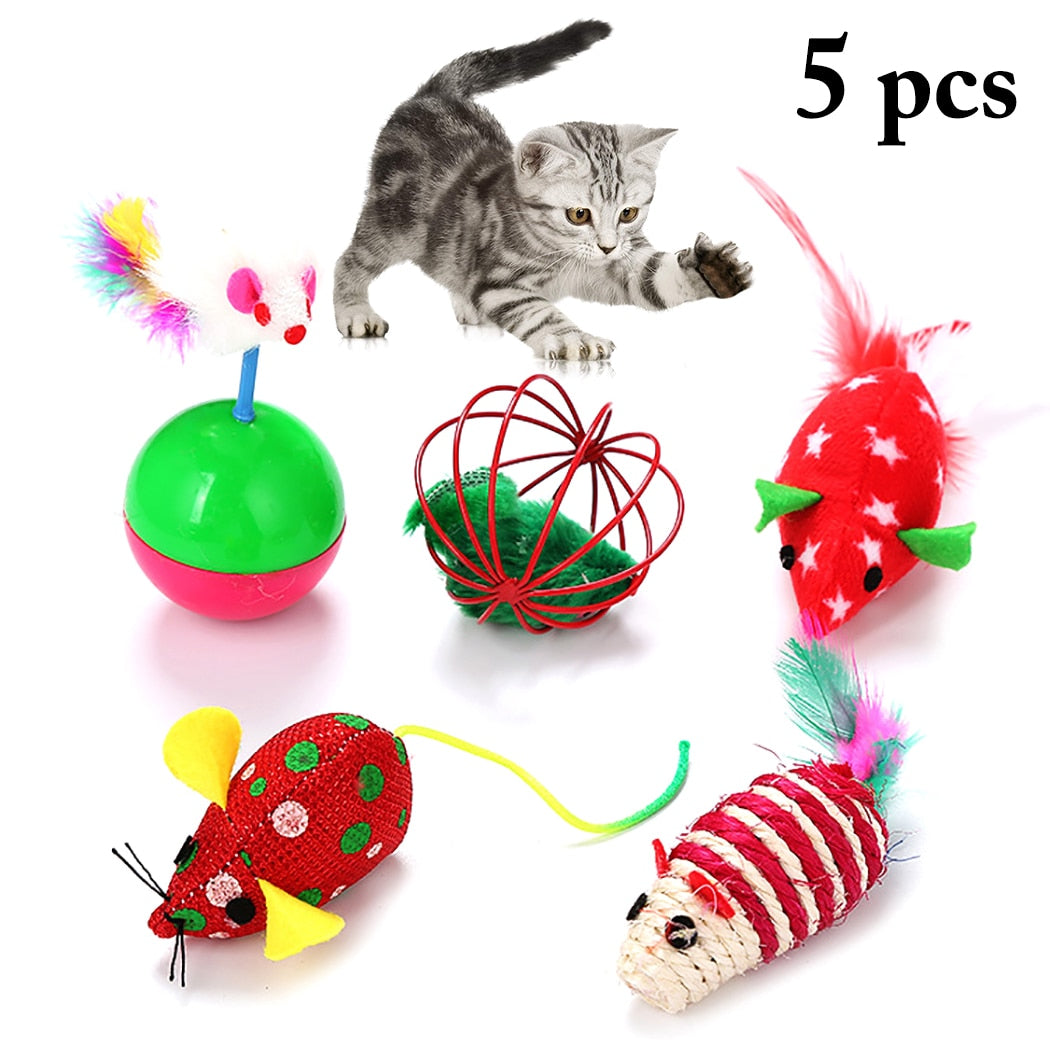 5pcs Christmas Cat Toy Set Cute Interactive Cat Ball Toy Cat Mice Toy Set Pet Teaser Plastic Game Cat Training Toys Pet Supplies-ebowsos