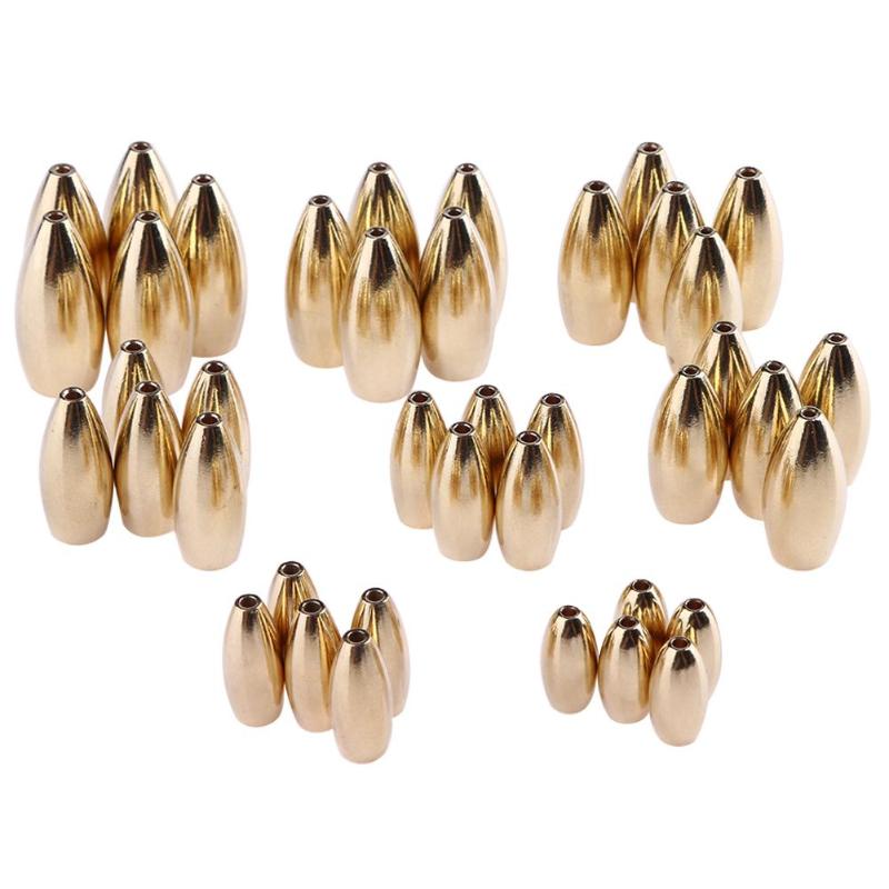 5pcs Copper Weights Lead Sinkers Olive Shaped Lead Sinker Fast Sinking Copper Weights for Sea Fishing Tackle Accessories3.5g-21g-ebowsos