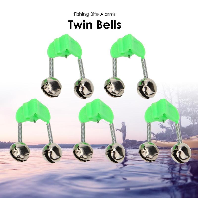 5pcs Fishing Rod Bite Alarms Fishing Rod Bells Rod Double 34g Twin Bells Stalk Clamp Tip Clip Ring Fishing Tackle Accessory-ebowsos