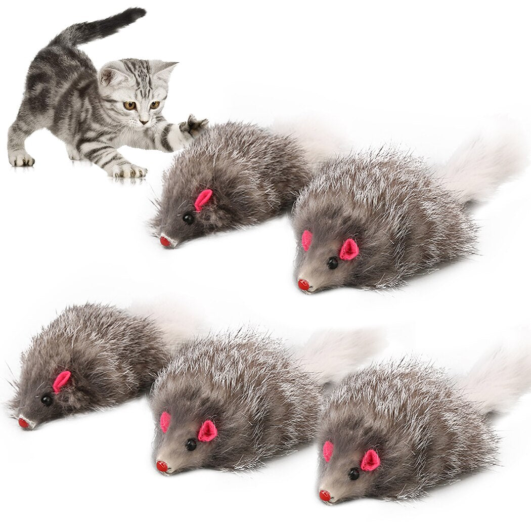 5pcs Furry Plush Cat Toy Soft Solid Interactive Mice Mouse Toys For Cats Funny Kitten Toy Pet Cats Training Game Pet Supplies-ebowsos