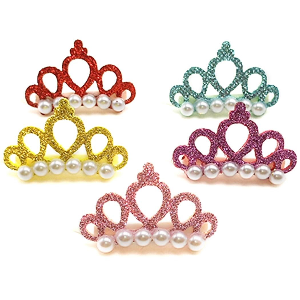 5pcs Pet Hair Clip Faux Pearl Crown Shape Dog Hair Clip Pet Hair Accessory Clothing Accessories Pet Dress Up For Party-ebowsos