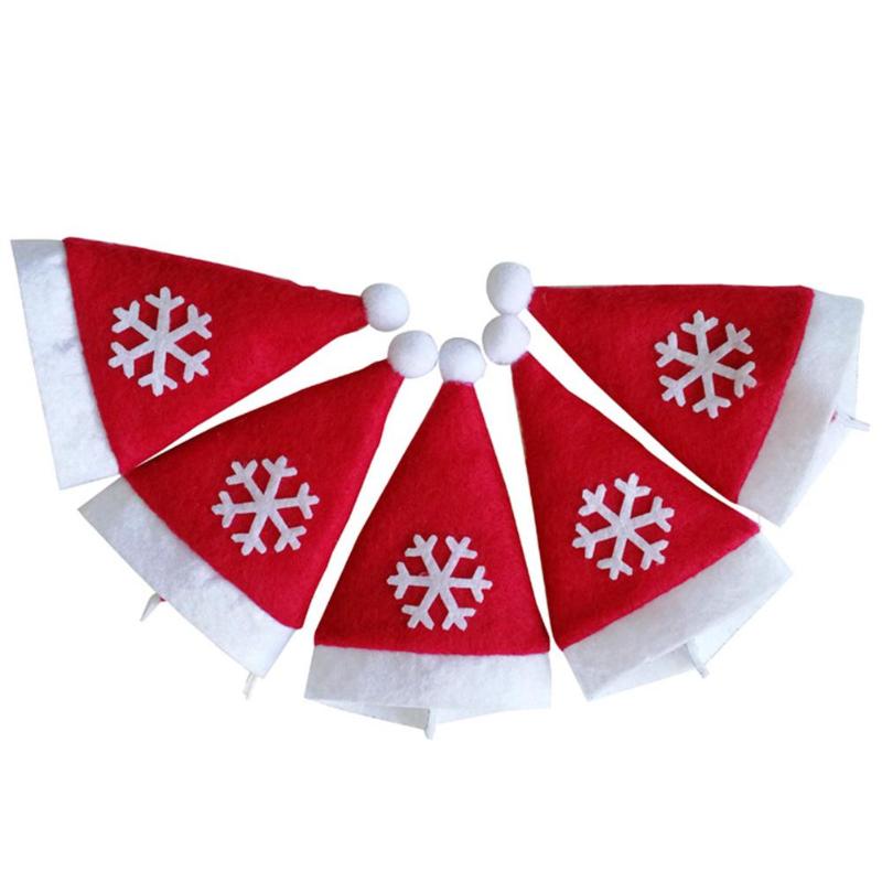 5pcs Snowflakes Christmas Hat Xmas Tree Ornaments Knife Fork Pouch Holder - ebowsos