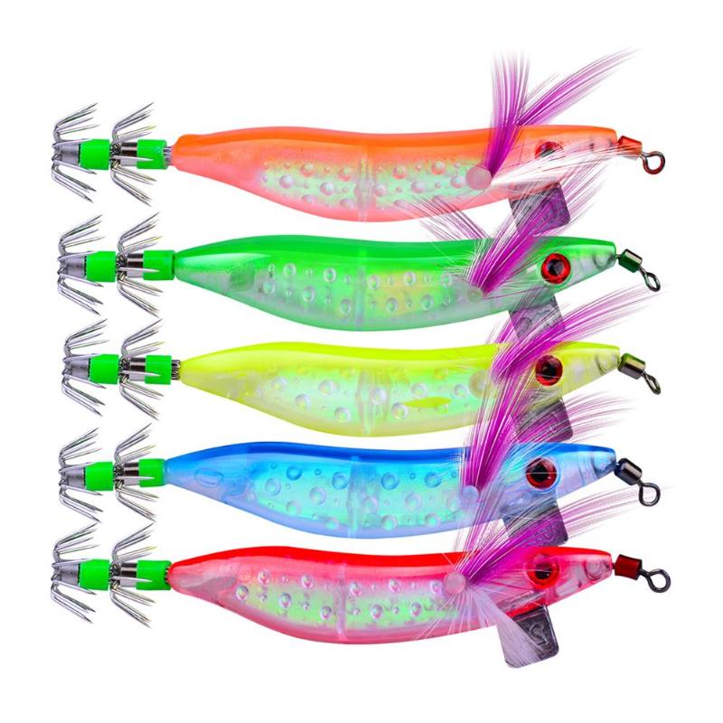 5pcs/lot Luminous Fishing Lure 10cm 8g good fishing lure quality professional bait Wood Luminous Shrimp Squid Lure-ebowsos