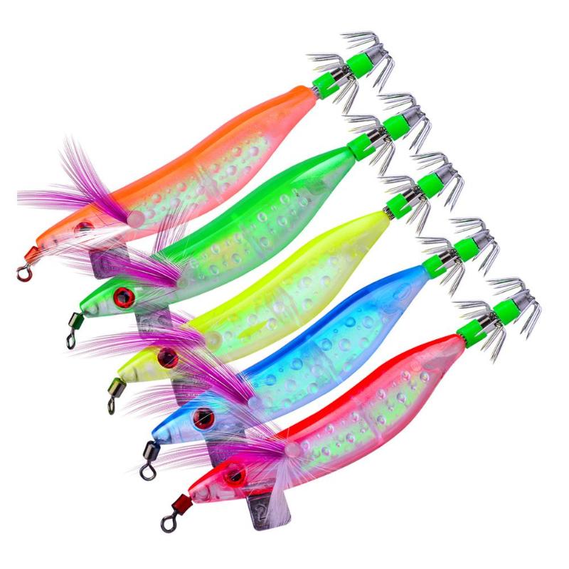 5pcs/lot Luminous Fishing Lure 10cm 8g good fishing lure quality professional bait Wood Luminous Shrimp Squid Lure-ebowsos