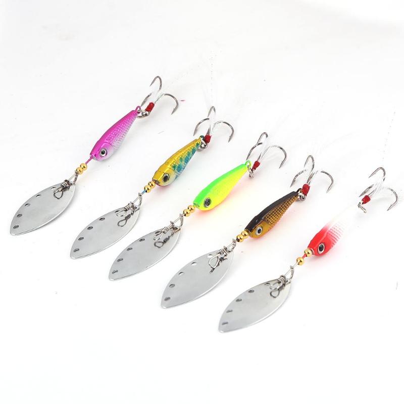 5pcs/pack Mixed 3 Treble Hooks Rotating Sequins Sinking Fishing Baits Set-ebowsos