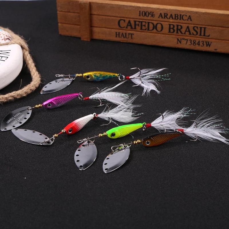 5pcs/pack Mixed 3 Treble Hooks Rotating Sequins Sinking Fishing Baits Set-ebowsos