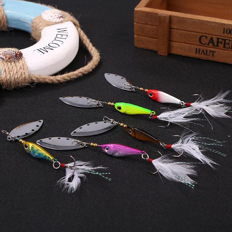 5pcs/pack Mixed 3 Treble Hooks Rotating Sequins Sinking Fishing Baits Set-ebowsos