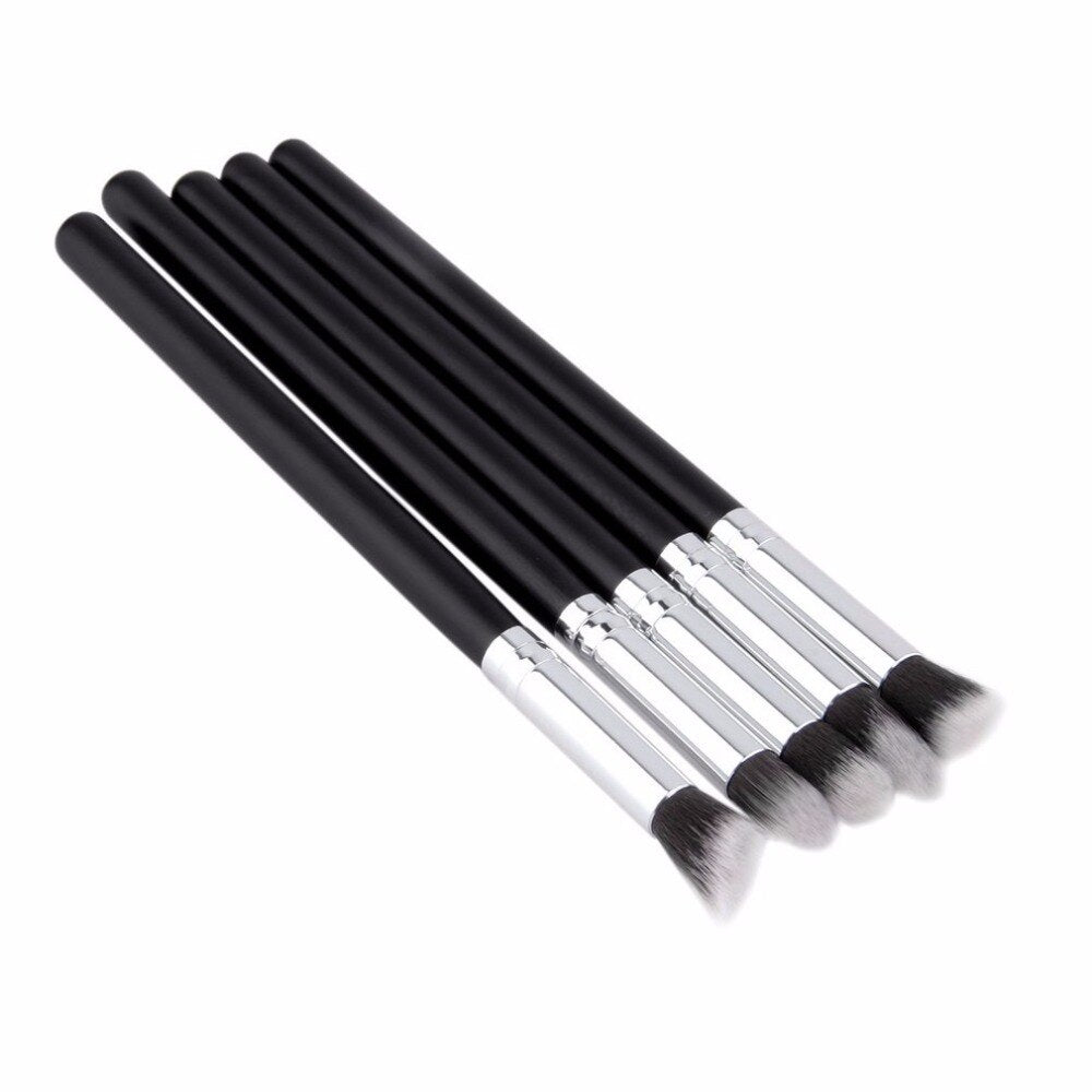 5pcs/set Portable Pro Makeup Brushes Set Silver Black Soft Blending Powder Foundation Concealer Brush Beauty Makeup Brush Tool - ebowsos