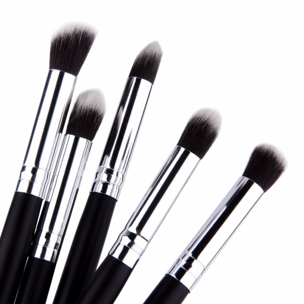 5pcs/set Portable Pro Makeup Brushes Set Silver Black Soft Blending Powder Foundation Concealer Brush Beauty Makeup Brush Tool - ebowsos