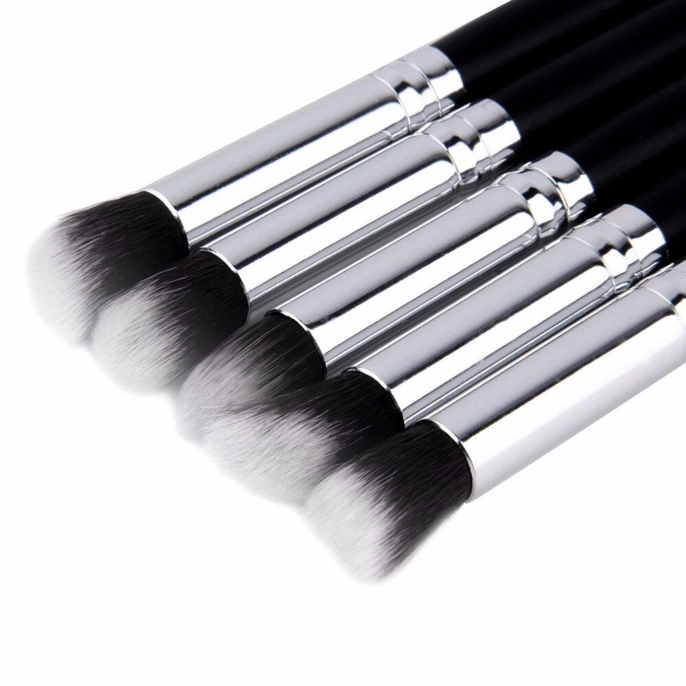 5pcs/set Portable Pro Makeup Brushes Set Silver Black Soft Blending Powder Foundation Concealer Brush Beauty Makeup Brush Tool - ebowsos