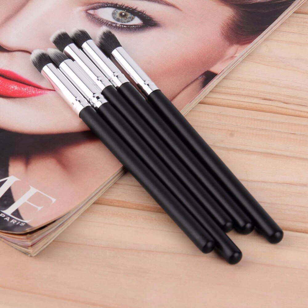 5pcs/set Portable Pro Makeup Brushes Set Silver Black Soft Blending Powder Foundation Concealer Brush Beauty Makeup Brush Tool - ebowsos