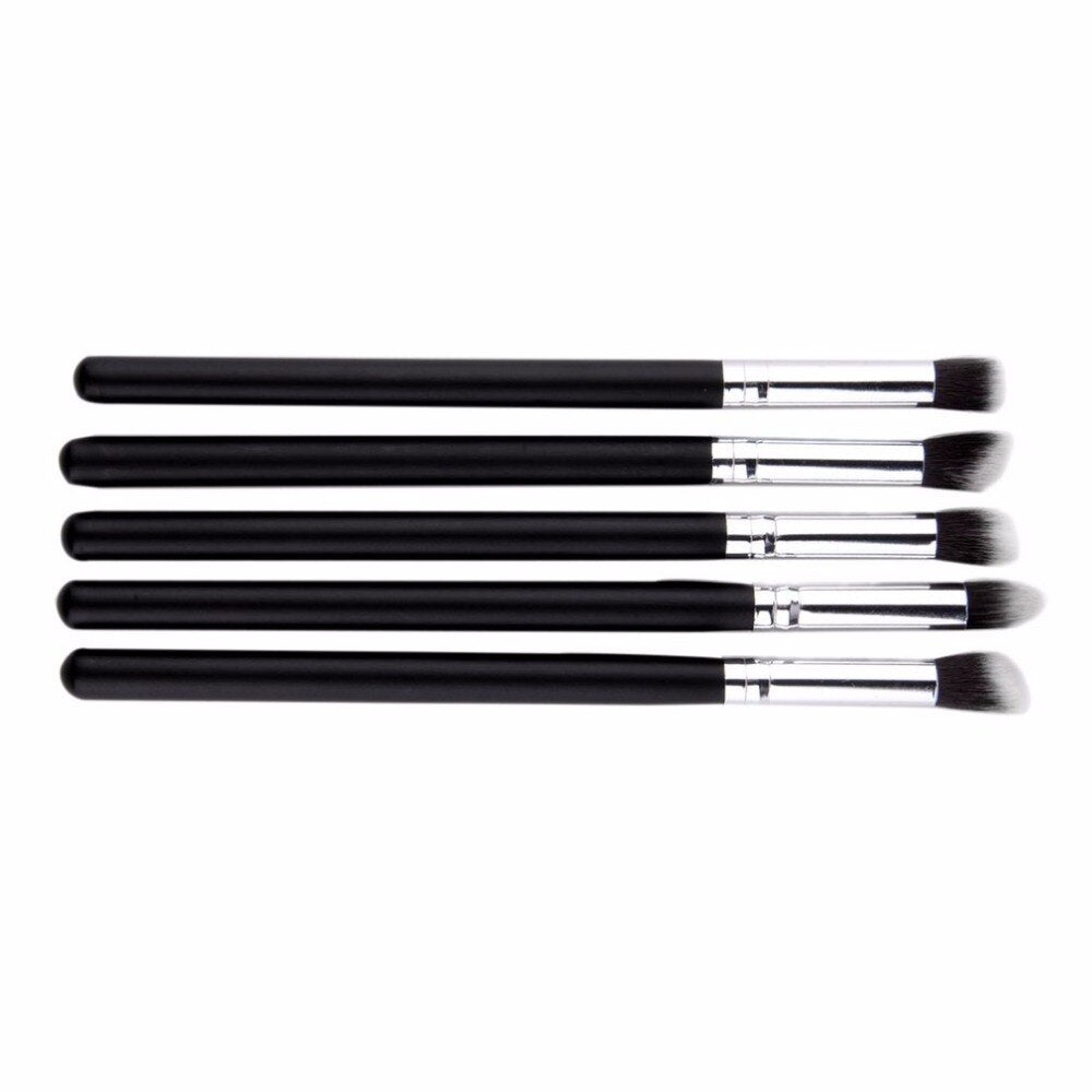 5pcs/set Portable Pro Makeup Brushes Set Silver Black Soft Blending Powder Foundation Concealer Brush Beauty Makeup Brush Tool - ebowsos