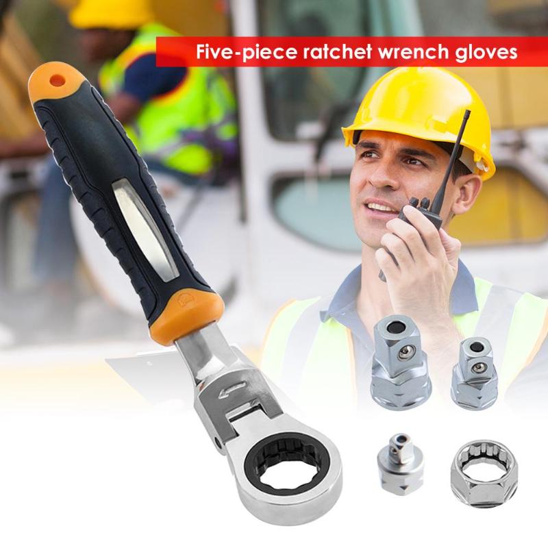 5pcs/set Telescopic Extendable Long Handle Ratchet Socket Wrench Spanner for multiple models - ebowsos