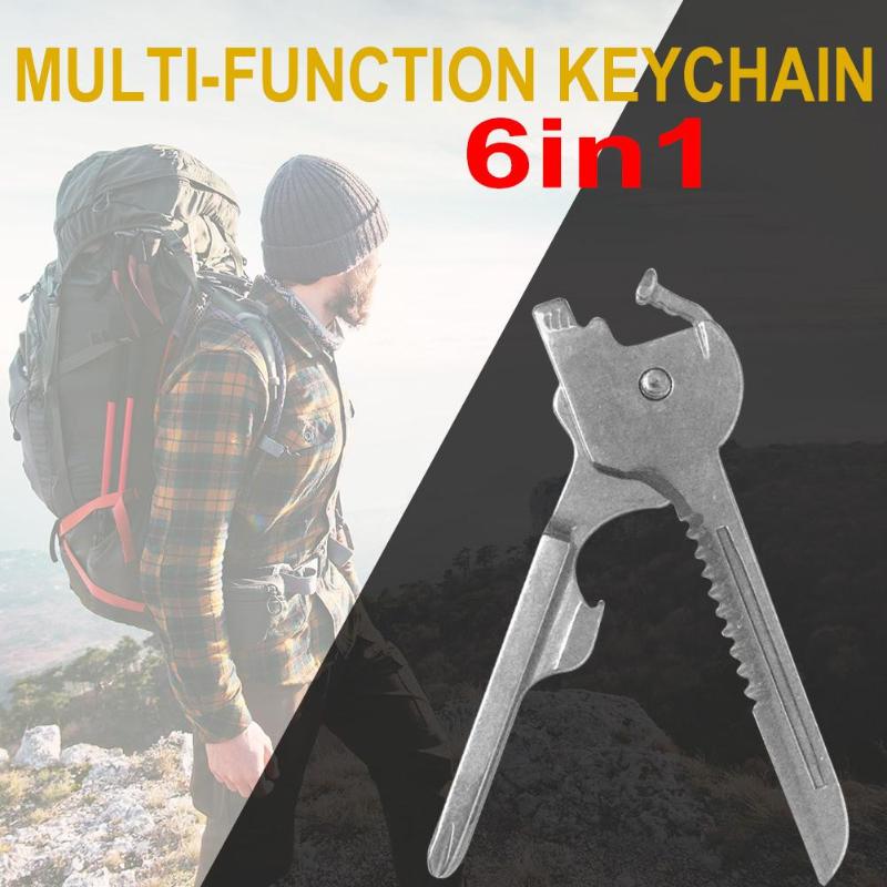 6 in 1 Outdoor Portable Stainless Steel Folding Chain Multifunctional Tool Pocket Outdoor Camping Tools-ebowsos