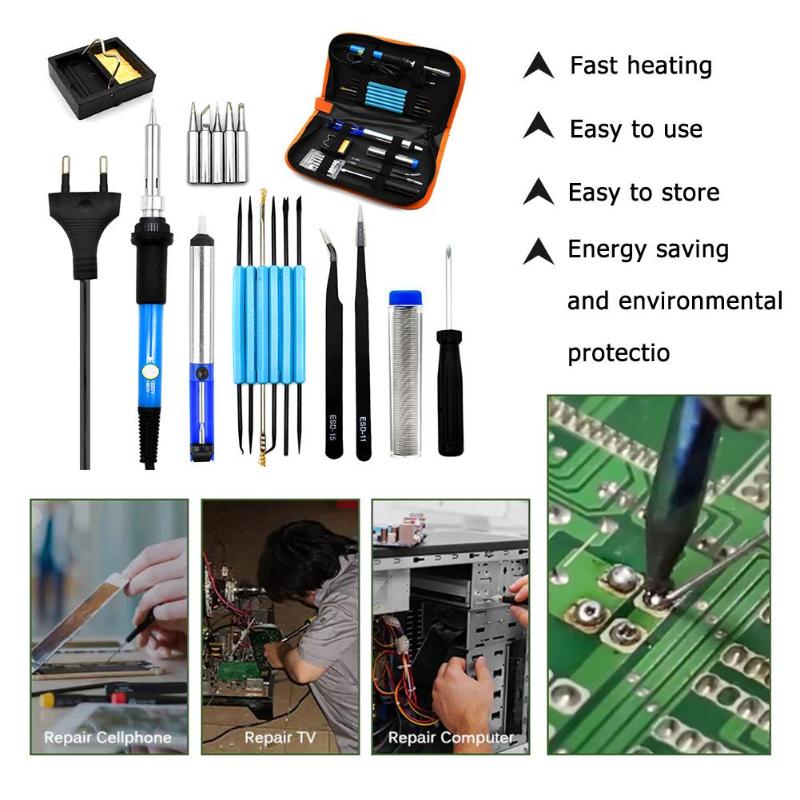 60W Adjustable Temperature 936 Internal Heat Electric Soldering Iron Kit Tips Welding Repair Tool Fast Heating Easy Use - ebowsos