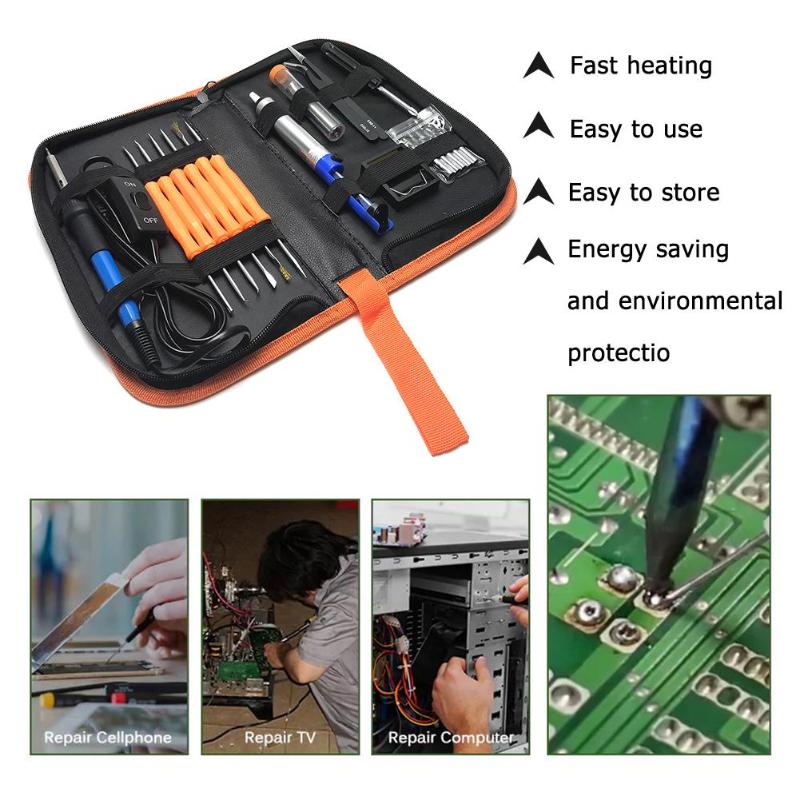 60W Power Switch DIY Electric Soldering Iron Set Adjustable Temperature Welding Solder Station Tips Welding Repair Tool - ebowsos