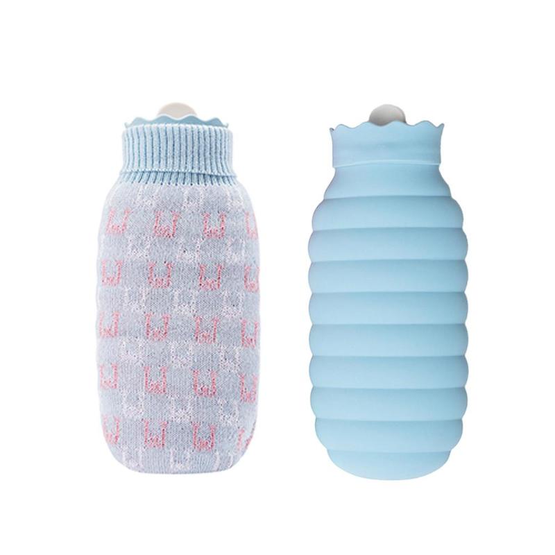 620ml Hot Water Bag Microwave Heating Silicone Hot Water Bottle Hand Warmer Winter Heater Bag with Knitted Cover - ebowsos