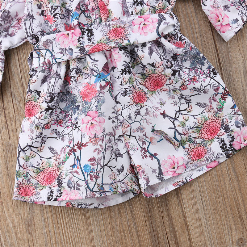 6M-5Y Toddler Kids Baby Girl Jumpsuit Flare Sleeve Romper Short Pants Baby Girl One-Piece Clothes - ebowsos