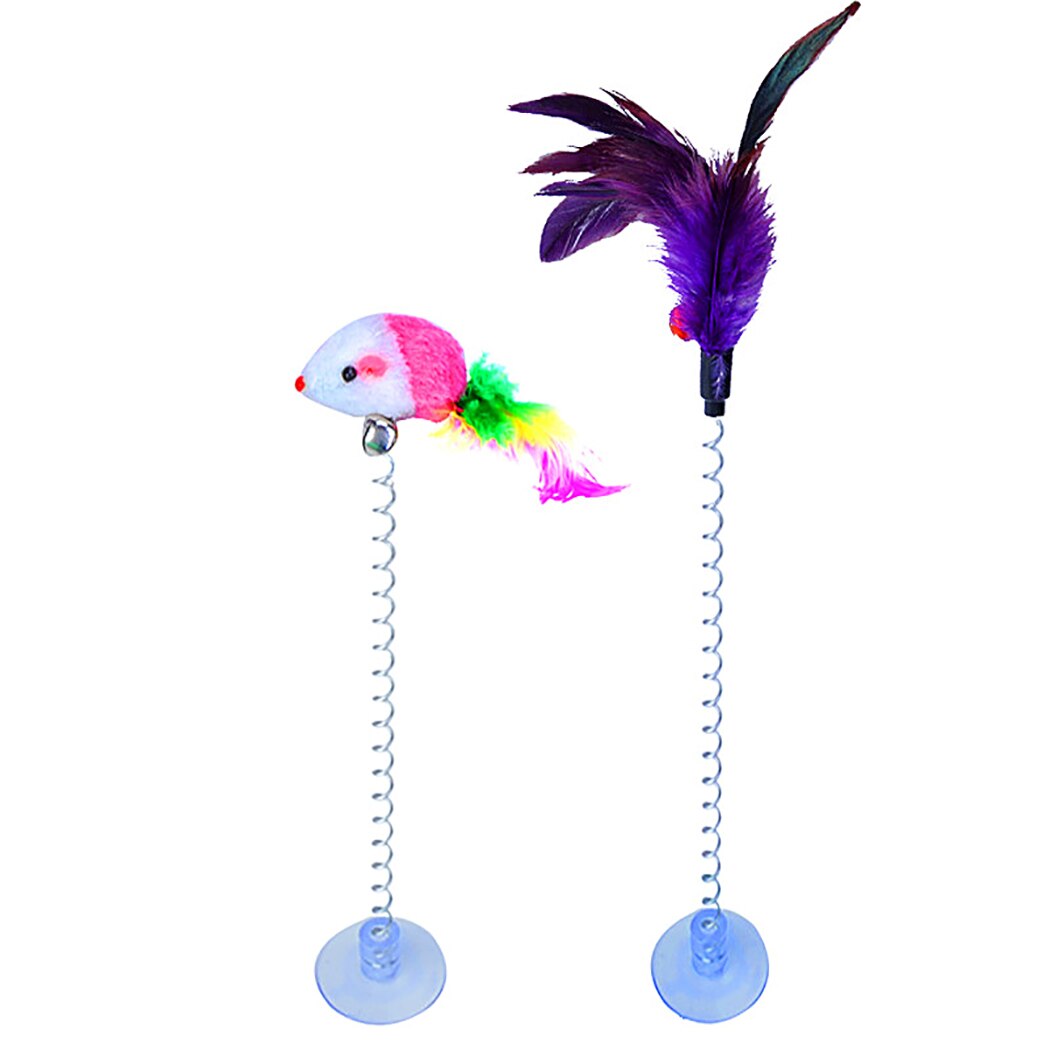 6PCS Cat Toy Feather Bell Toys Spring Sucker Feather Mice Pet Interactive Toy Cat Teaser With Bell Pet Supplies Random Color-ebowsos