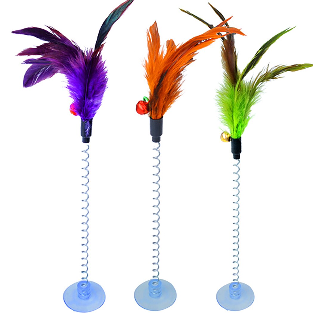 6PCS Cat Toy Feather Bell Toys Spring Sucker Feather Mice Pet Interactive Toy Cat Teaser With Bell Pet Supplies Random Color-ebowsos