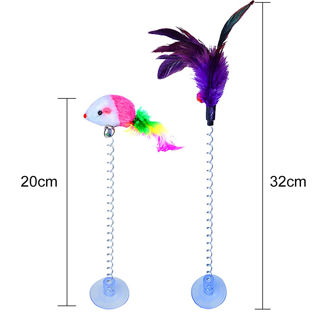 6PCS Cat Toy Feather Bell Toys Spring Sucker Feather Mice Pet Interactive Toy Cat Teaser With Bell Pet Supplies Random Color-ebowsos