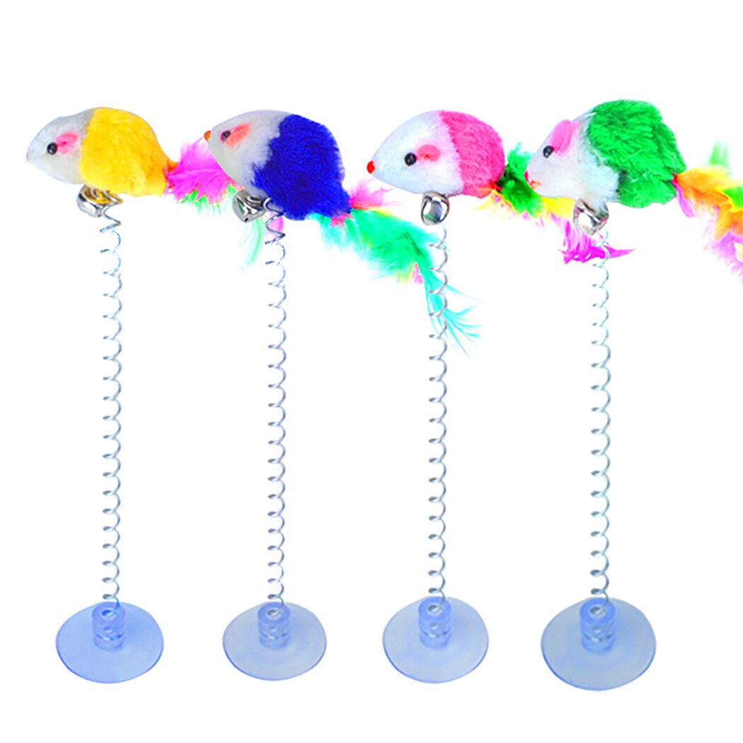 6PCS Cat Toy Feather Bell Toys Spring Sucker Feather Mice Pet Interactive Toy Cat Teaser With Bell Pet Supplies Random Color-ebowsos