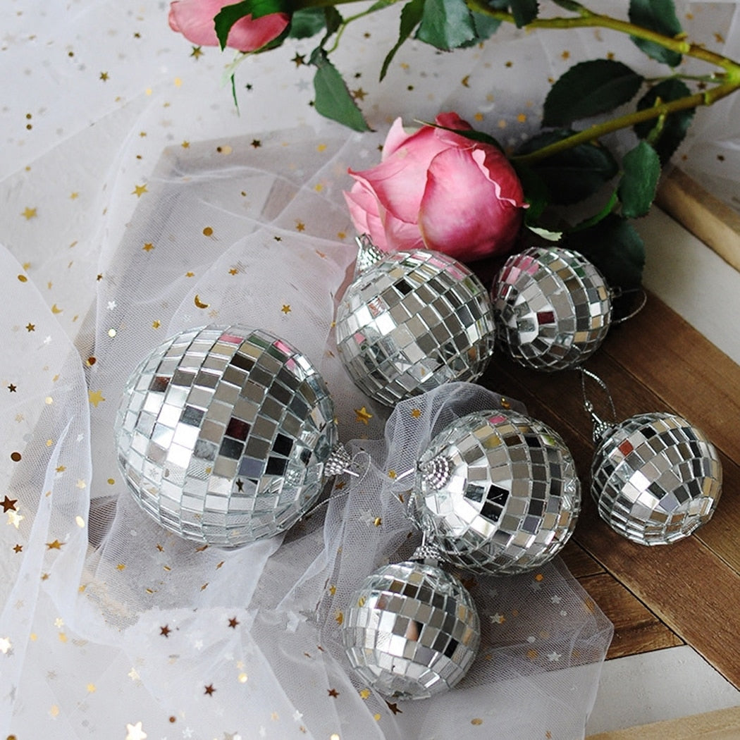 6PCS Fashion Mirror Ball Reflective Balls Bar Disco Balls Christmas Decoration Home Party Wedding Glass Ball Cake Decoration-ebowsos