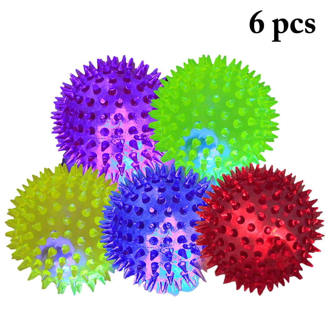 6PCS Fashion Pet Toy Ball Squeaky Ball Funny Interactive Spiky Ball Pet Sound Toy With Flashing Light-ebowsos