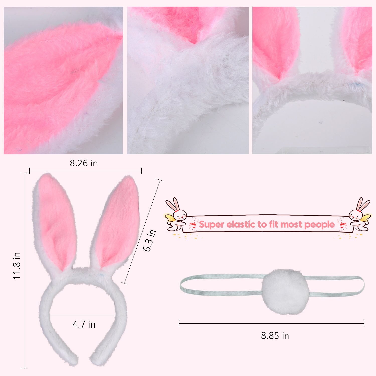 6PCS Hair Hoop Lovely Rabbit Ear Party Headband Party Headwear With 6PCS Tails Easter Children's Day Party Decorations Supplies-ebowsos