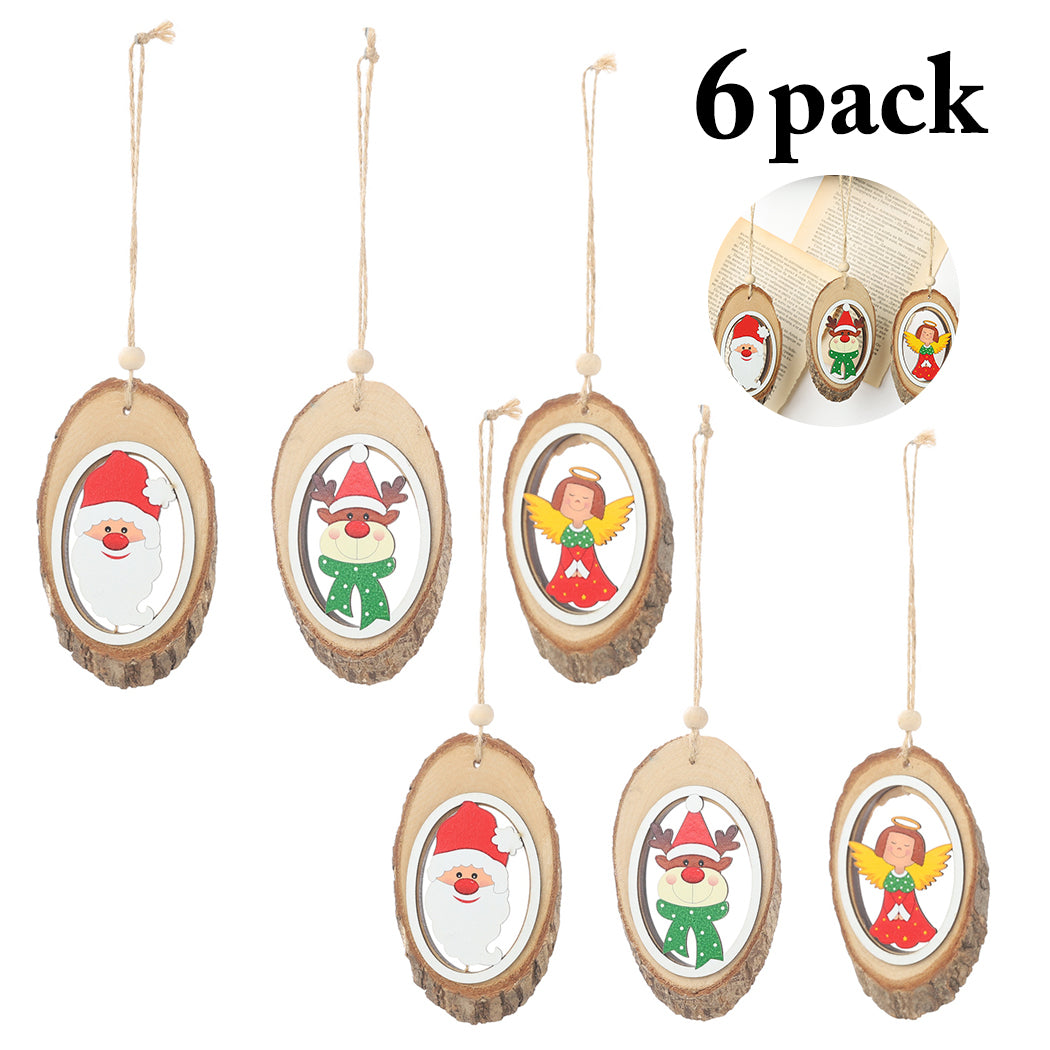 6PCS Manual Wooden Christmas Hanging Ornament Cute Santa Snowman Angel Christmas Tree Ornament Wreath DIY Accessories-ebowsos