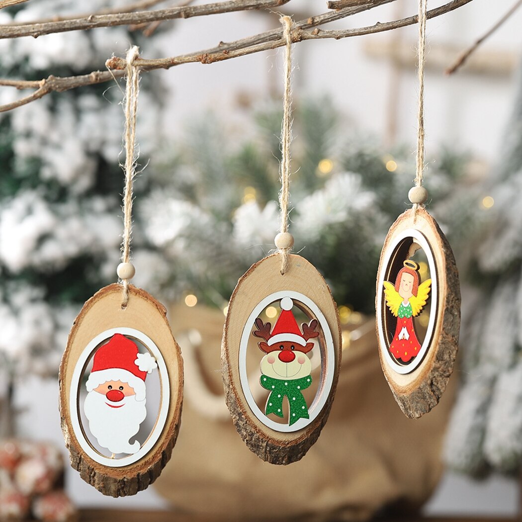 6PCS Manual Wooden Christmas Hanging Ornament Cute Santa Snowman Angel Christmas Tree Ornament Wreath DIY Accessories-ebowsos