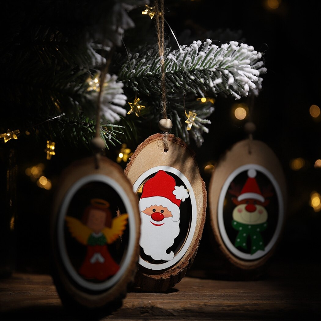 6PCS Manual Wooden Christmas Hanging Ornament Cute Santa Snowman Angel Christmas Tree Ornament Wreath DIY Accessories-ebowsos