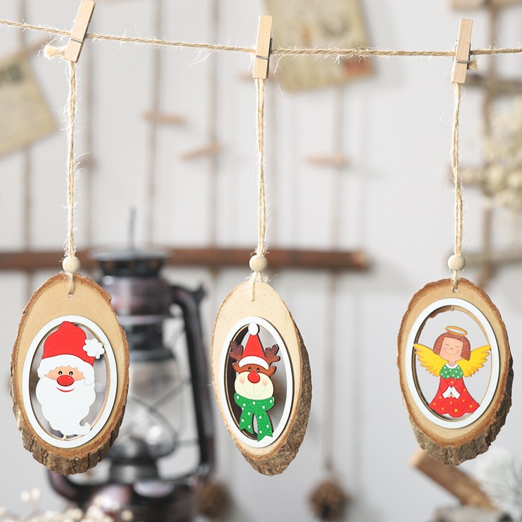 6PCS Manual Wooden Christmas Hanging Ornament Cute Santa Snowman Angel Christmas Tree Ornament Wreath DIY Accessories-ebowsos