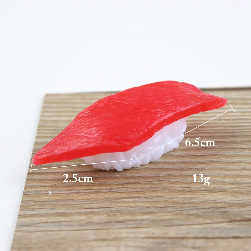 6PCS Simulation Sushi Model Japanese Food Shooting Decoration Props Salmon Squid Cooked Shrimp Scallop Yellow Skin Tuna Sushi-ebowsos