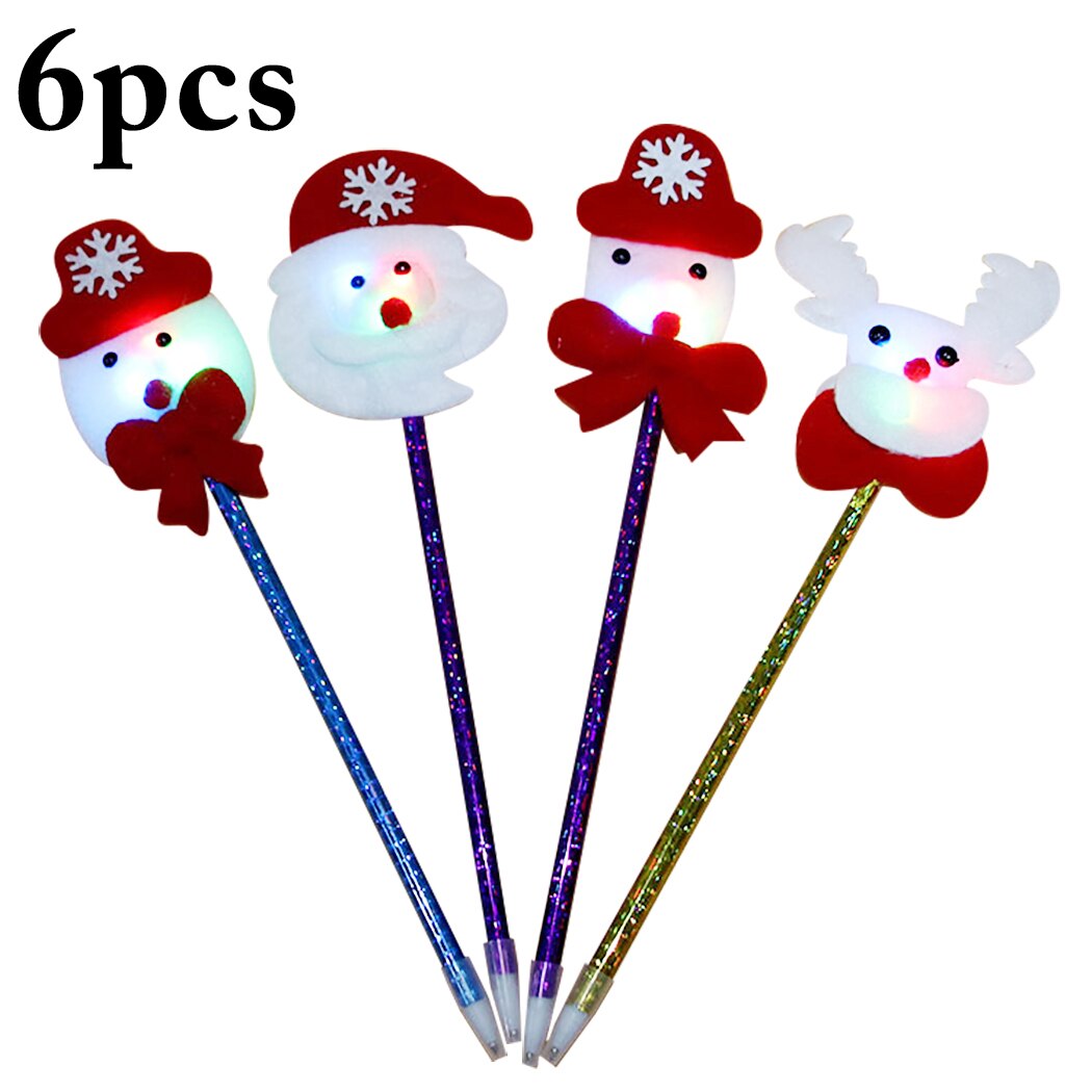 6PCS Stuffed Santa Claus Lightless Snowman Ballpoint Pen Creative Christmas Gift for Children Office School Cute Supplies-ebowsos