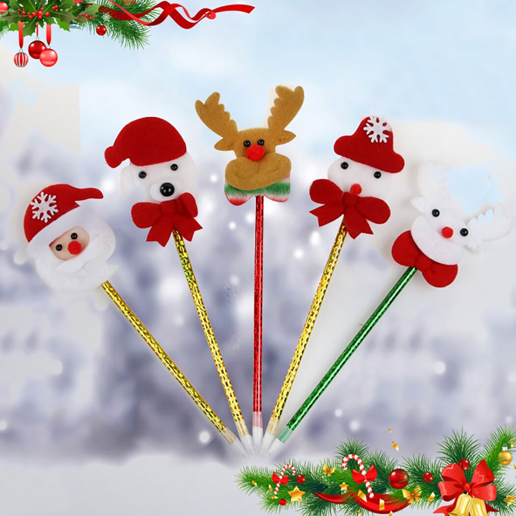 6PCS Stuffed Santa Claus Lightless Snowman Ballpoint Pen Creative Christmas Gift for Children Office School Cute Supplies-ebowsos