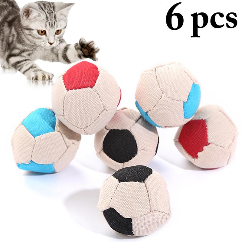 6pcs Bite Resistant Pet Ball Toys Set Creative Canvas Football Shape Cat Ball Toy Cat Play Toy Pet Supplies Cat Favors-ebowsos