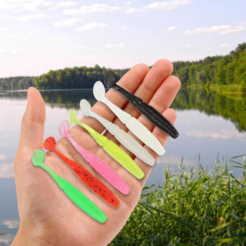 6pcs Fish Lure T-tail Soft Worm Soft Worm Bait Fishing Lure Grub Worm Artificial Silicone Soft Lure-ebowsos