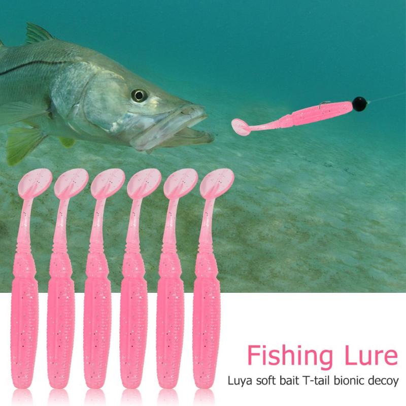 6pcs Fish Lure T-tail Soft Worm Soft Worm Bait Fishing Lure Grub Worm Artificial Silicone Soft Lure-ebowsos