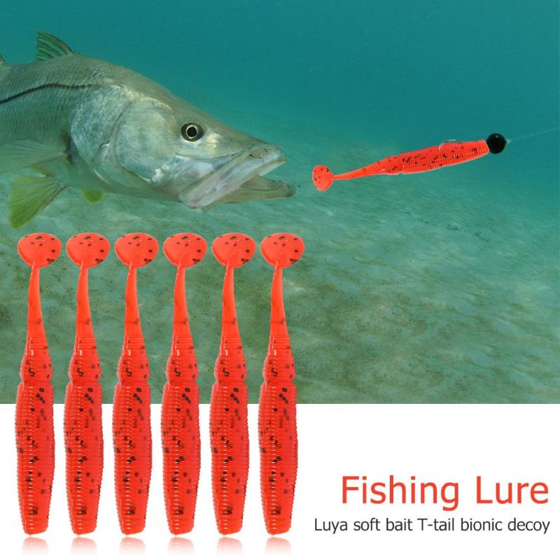 6pcs Fish Lure T-tail Soft Worm Soft Worm Bait Fishing Lure Grub Worm Artificial Silicone Soft Lure-ebowsos