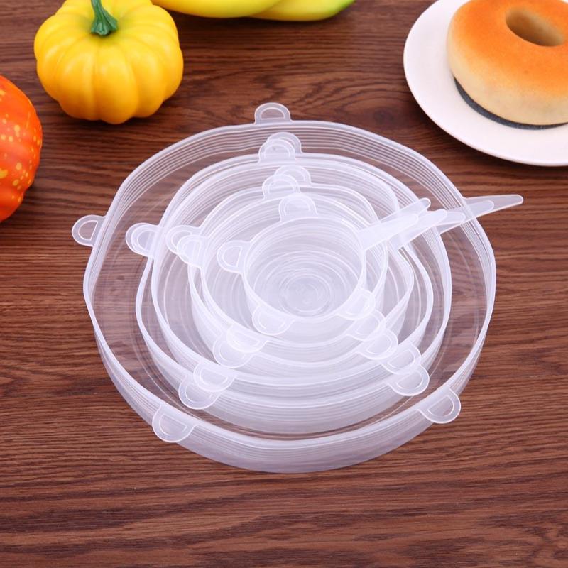 6pcs Reusable Kitchen Tools Silicone Stretch Bowl Cover Food Fresh Keeping D4X1 - ebowsos