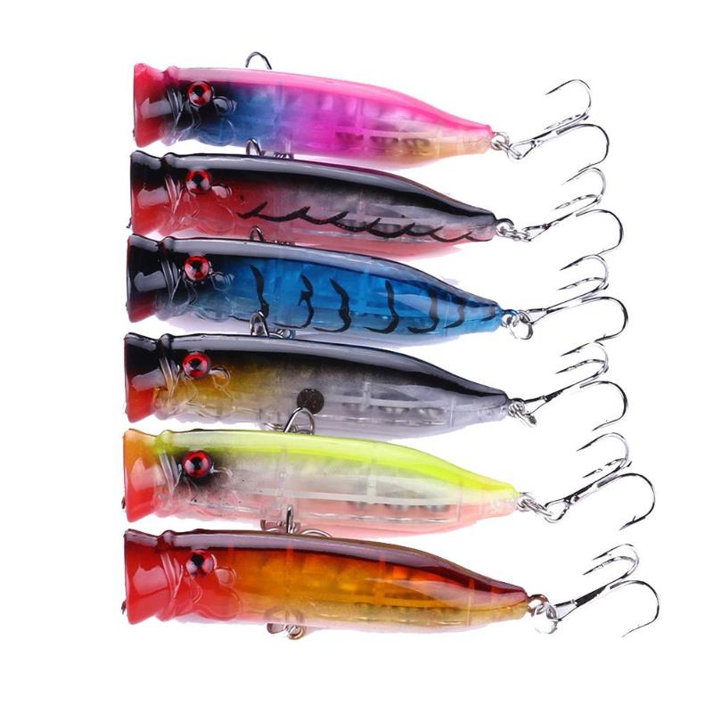 6pcs/Set 6.5g 72mm Fishing Lure Top Water Hard Bait Artificial Wobblers Fishing Lures with Treble Hook Trackle-ebowsos