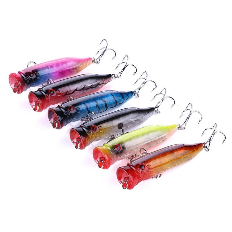 6pcs/Set 6.5g 72mm Fishing Lure Top Water Hard Bait Artificial Wobblers Fishing Lures with Treble Hook Trackle-ebowsos