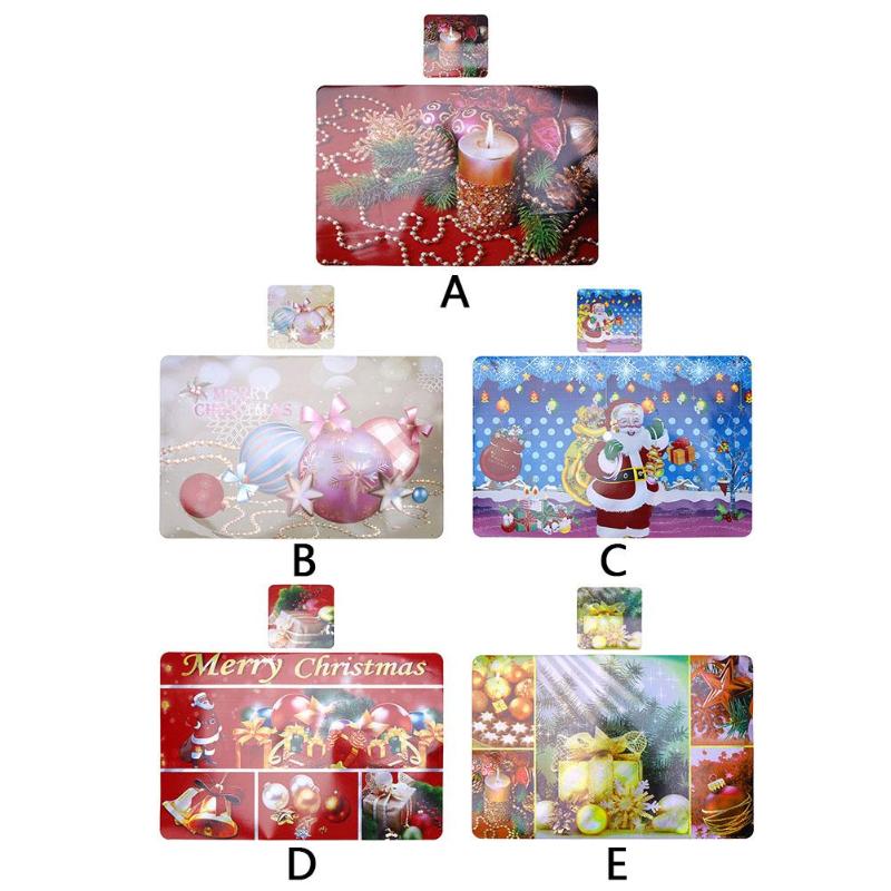 6pcs/Set Christmas Print PVC Dining Table Mat Disc Bowl Napkin Pads Coaster - ebowsos