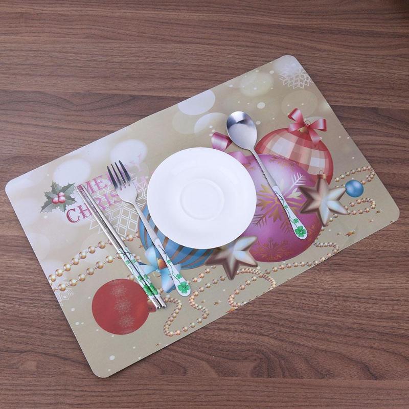 6pcs/Set Christmas Print PVC Dining Table Mat Disc Bowl Napkin Pads Coaster - ebowsos